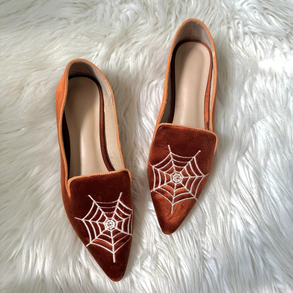 Halloween Goth Spiderweb Velor Slip On Flats Sz 7.5